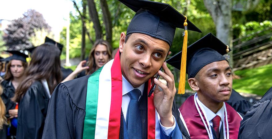 Student talks on cell phone while at 西雅图 Pacific University